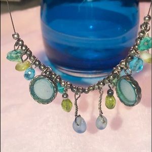 Seaglass,Stones,Turquoise Choker. Pewter finish.